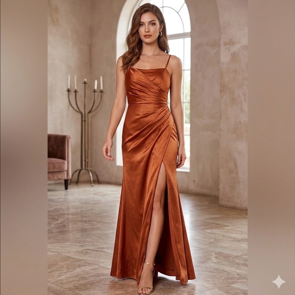 Elegant Orange Satin Gown